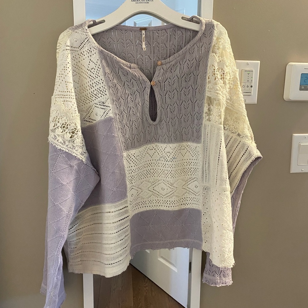 Free people Patchwork Knit Sweater in Purple and Cream
